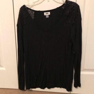 Black Old Navy top with lace shoulders